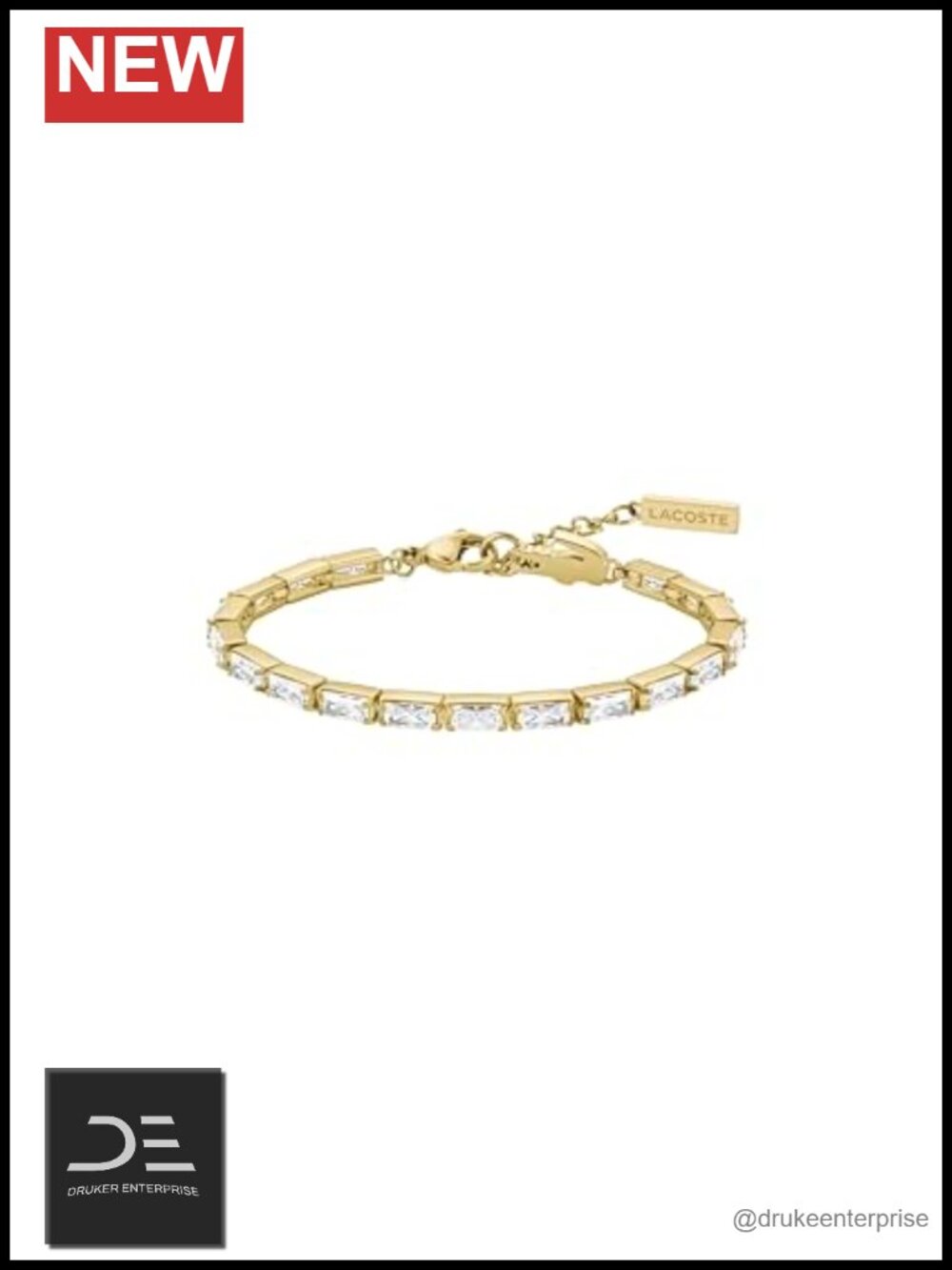 Lacoste Duchess Tennis Bracelet, Gold Plated, Crystal, Crocodile Clasp, 16.5 cm